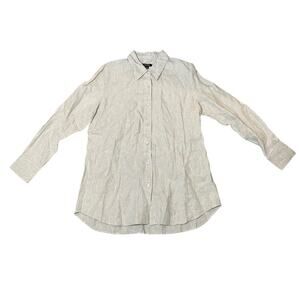 NEW ADOR Button Up Shirt 100% Linen Oversized Lagenlook Beige Cream Medium